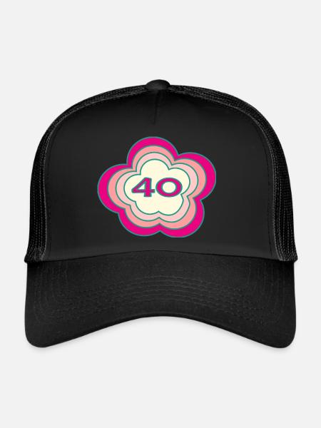 40. 40 YEARS. 40th ANNIVERSARY. BIRTHDAY 40 YEARS. - Trucker Cap - black/black - Front