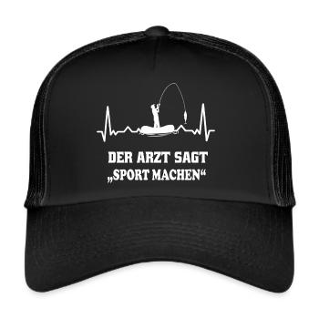 Angler Herzschlag , Angelshirt - Trucker Cap - Schwarz/Schwarz - Vorne