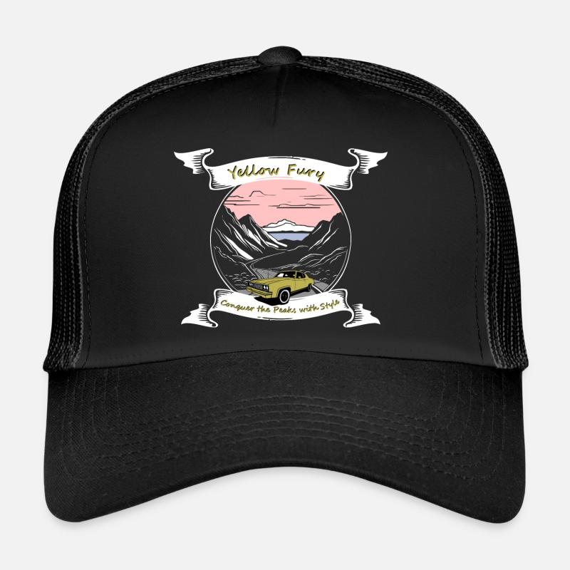 Cooles durch die Berge fahrendes Auto driftet Trucker Cap