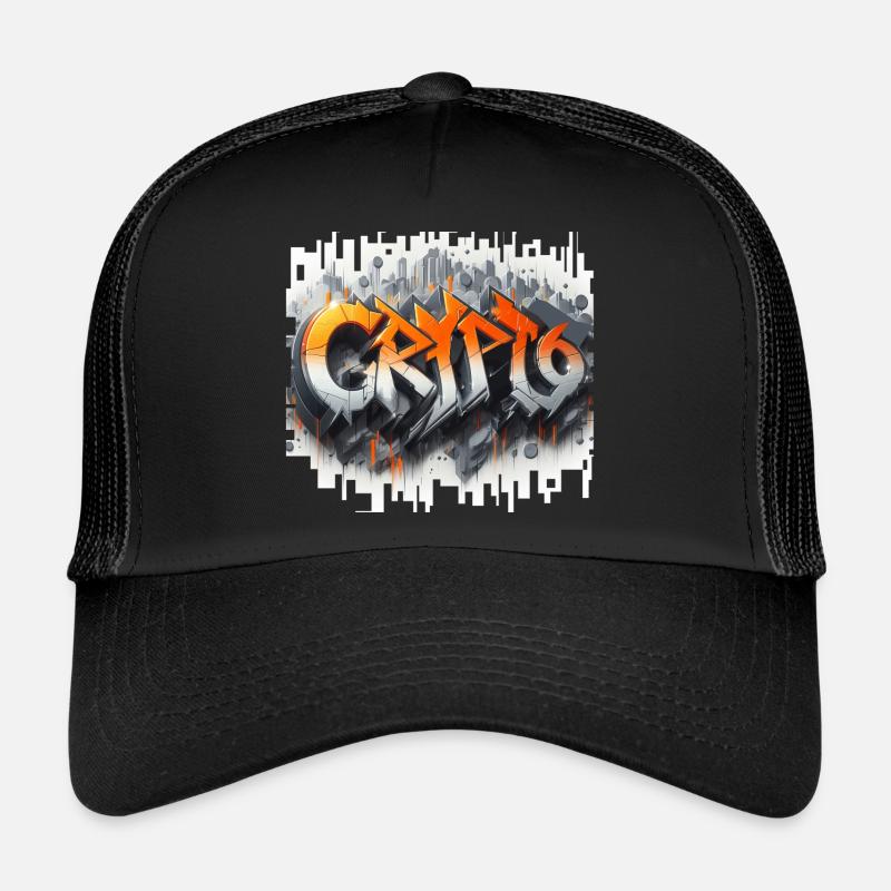 crypto, grafitti text 3D Trucker Cap