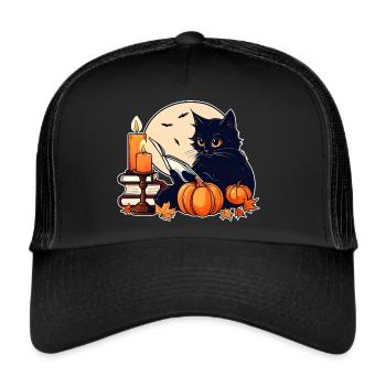 Chat noir d'humeur Halloween - Casquette trucker  - noir/noir - Devant