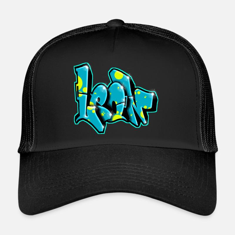 LEON GRAFFITI NAME Druck - Trucker Cap - Schwarz/Schwarz
