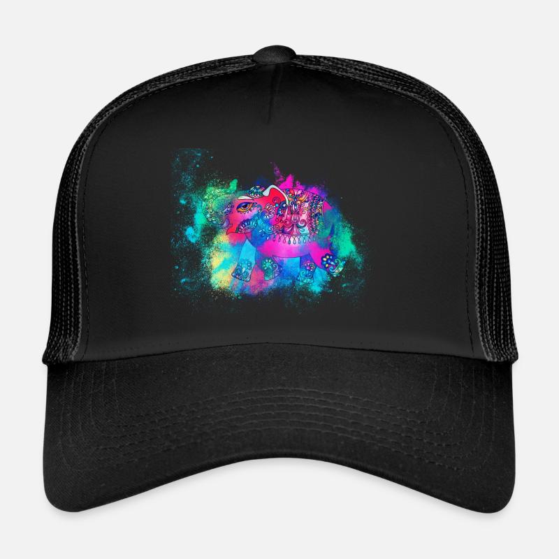 Elefant Dickhäuter farbenfroh - Trucker Cap - Schwarz/Schwarz