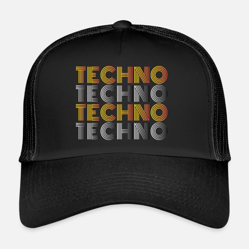 TECHNO TECHNO TECHNO Musik Goa Tanzen Geschenk - Trucker Cap - Schwarz/Schwarz