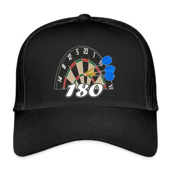 Darts 180 Dartboard Dartpfeil Triple 20 Geschenk - Trucker Cap - Schwarz/Schwarz - Vorne
