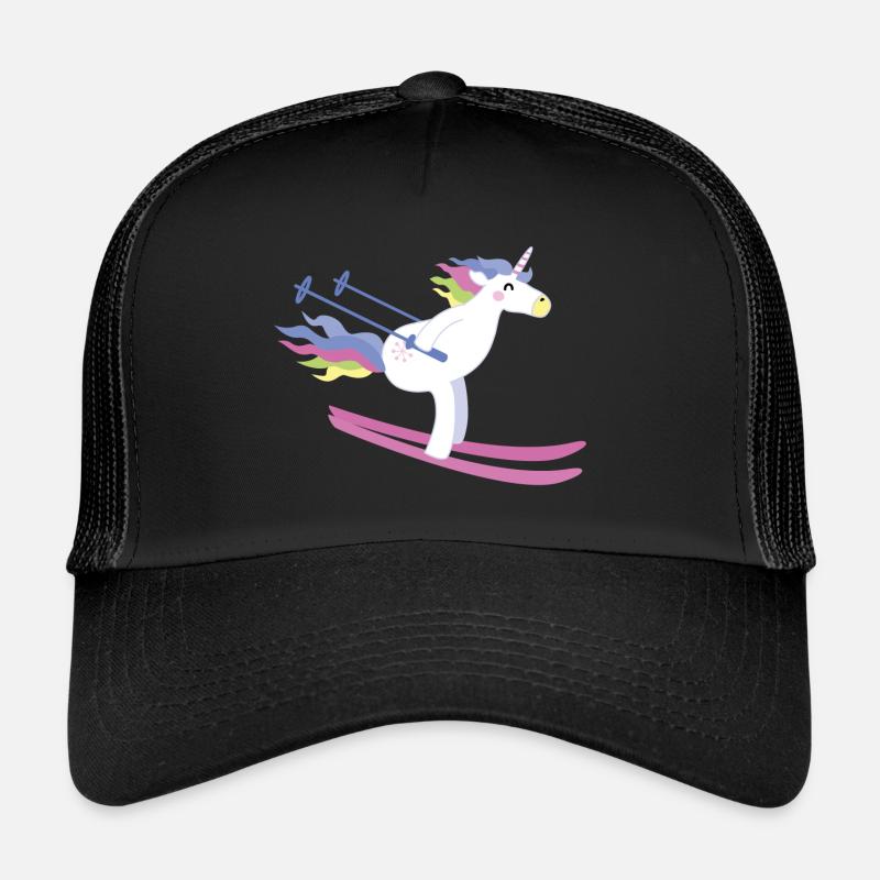 Einhorn auf Ski - Trucker Cap - Schwarz/Schwarz
