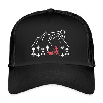 Canicross Geländelauf mit Hund Canicross Läuferin - Trucker Cap - Schwarz/Schwarz - Vorne