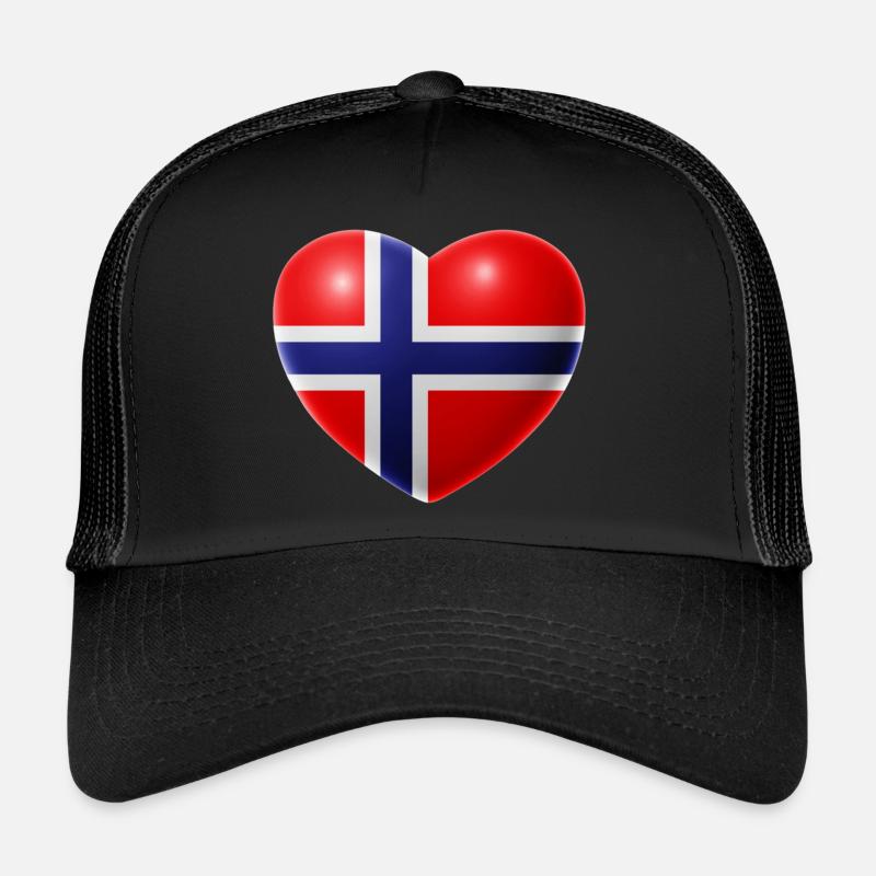 Herz (Norwegen / Norge) - Trucker Cap - Schwarz/Schwarz