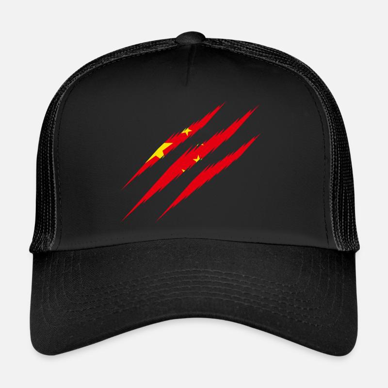 Drapeau de la Chine Scratch Cut Claws Scratch Asia - Casquette trucker - noir/noir