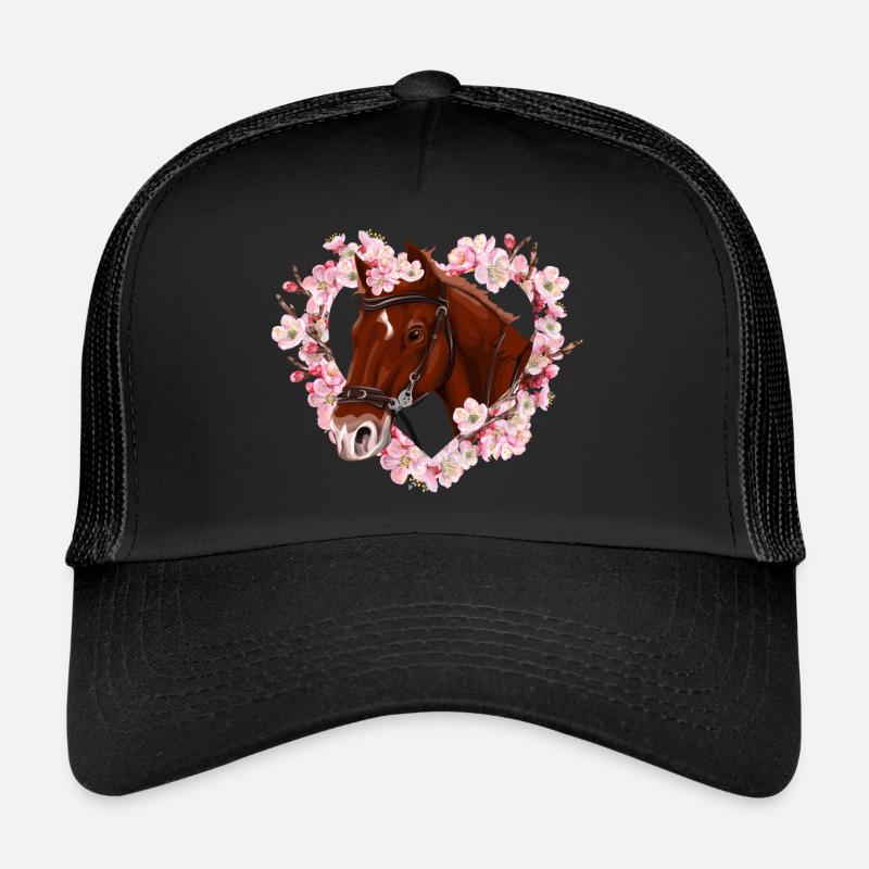 Cheval mignon avec coeur de fleur Casquette trucker 