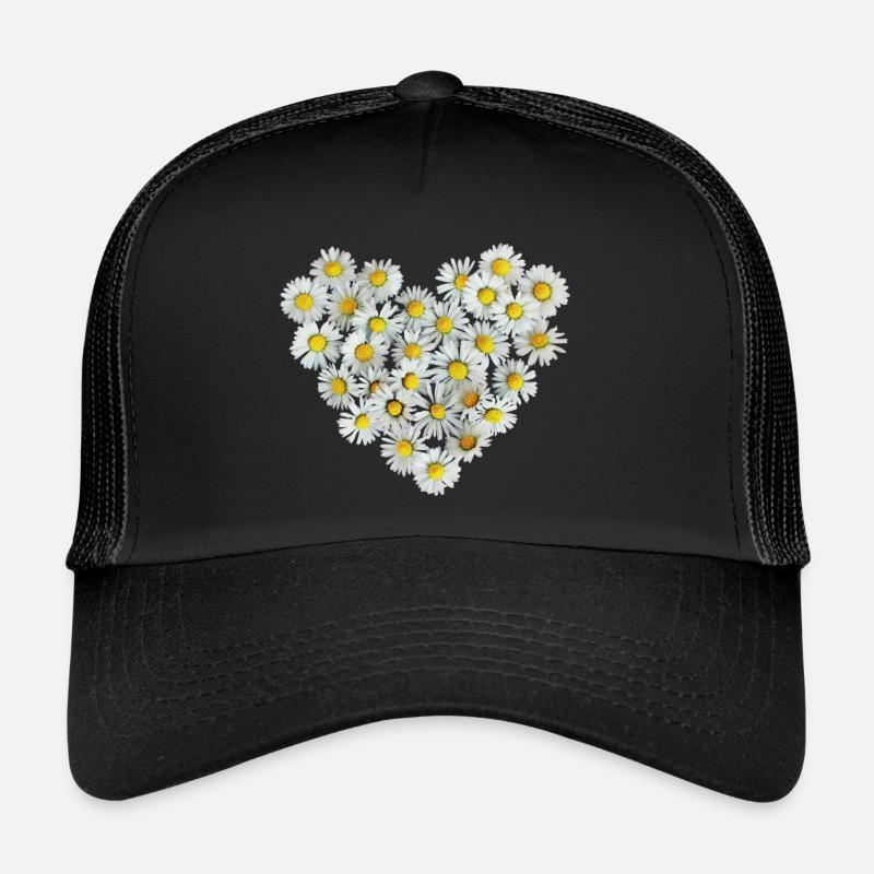 Daisies Heart Spring Daisy Flower Flower - Trucker Cap - black/black