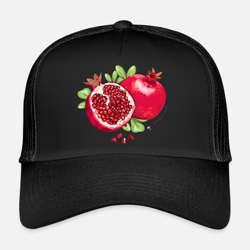 Illustration de grenade, feuilles et graines de grenade Casquette trucker 