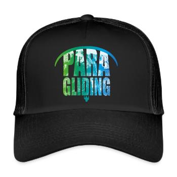 Paragliding Schriftzug Gleitschirm blaugrün - Trucker Cap - Schwarz/Schwarz - Vorne