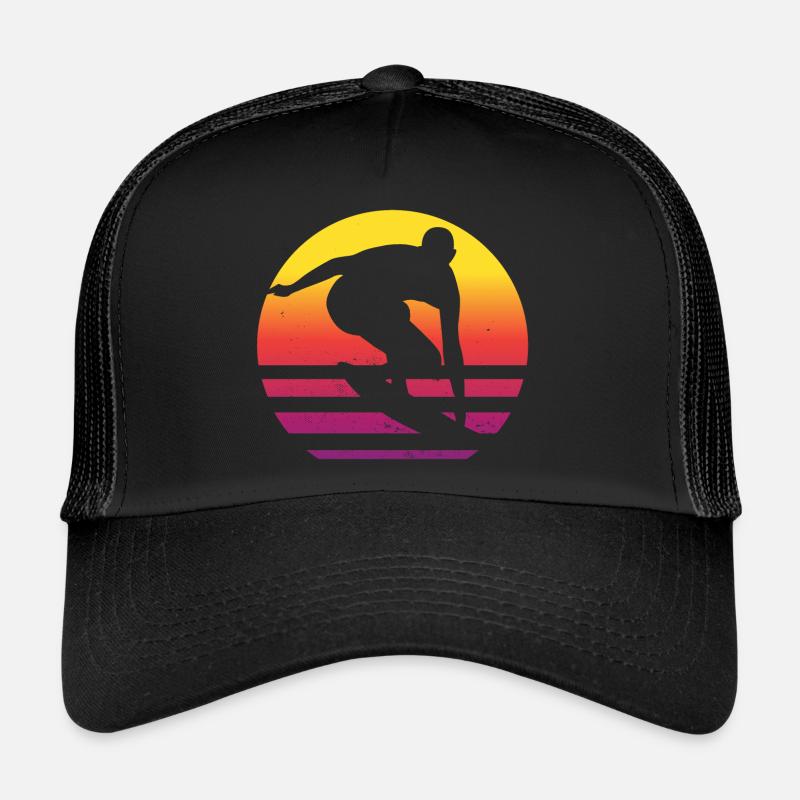 Surfer Rétro Surf Surf Coucher de soleil Casquette trucker 