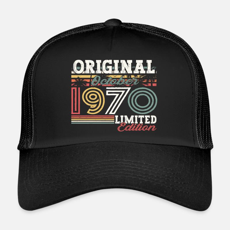 Original Oktober 1970 52. Geburtstag Geschenk Cool - Trucker Cap - Schwarz/Schwarz