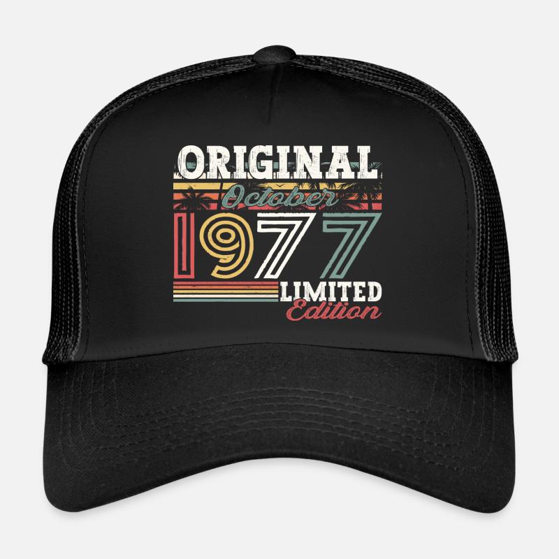 Original Oktober 1977 45. Geburtstag Geschenk Cool - Trucker Cap - Schwarz/Schwarz