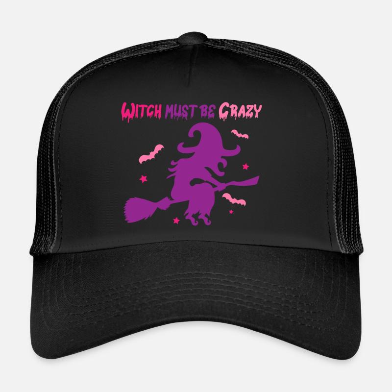 Halloween Crazy Witch vole sur des balais - Casquette trucker  - noir/noir