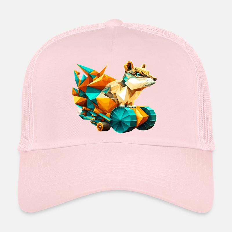3D Hörnchen mit Rädern Pixelart im Polygon Look Trucker Cap