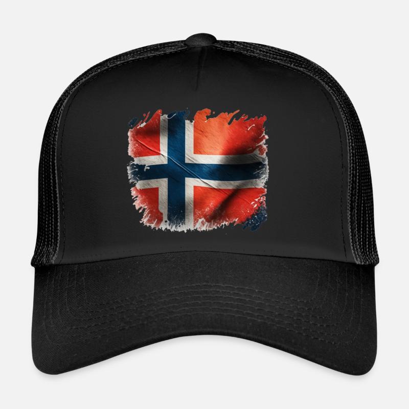 Norwegen Flagge - Trucker Cap - Schwarz/Schwarz