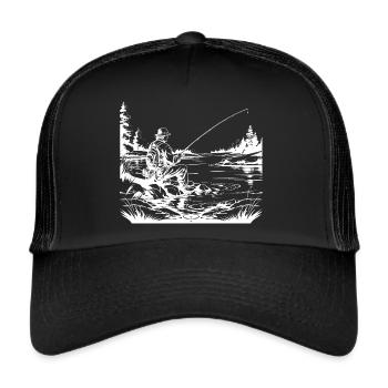 Impression blanche du pêcheur - Casquette trucker  - noir/noir - Devant