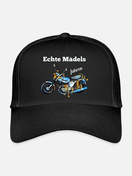 Echte Mädels fahren Simson Moped Nostalgie - Trucker Cap - Schwarz/Schwarz - Vorne