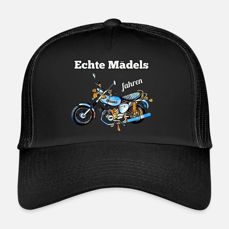 Echte Mädels fahren Simson Moped Nostalgie - Trucker Cap - Schwarz/Schwarz