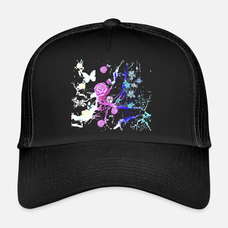 Fleurs,Fleur,Printemps,Fleurs, Abstrait - Casquette trucker  - noir/noir