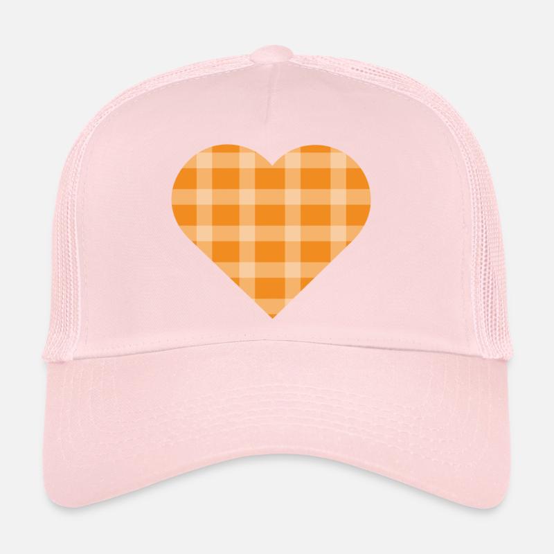 Bright Orange Pastel Checkered Pattern Cute Heart Trucker Cap