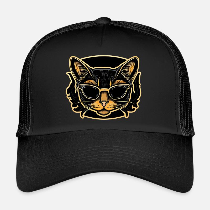 Coole Hipster Katze im Retro Sticker Look - Trucker Cap - Schwarz/Schwarz