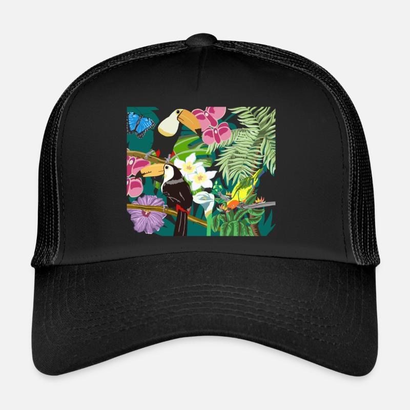 Jungle Painting with Toucans - Trucker Cap - black/black