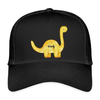 Geburtstagsaufdruck Dino, gelb - Trucker Cap - Schwarz/Schwarz - Vorne