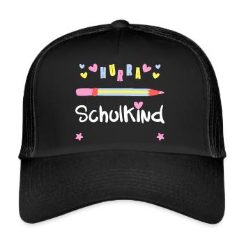 HURRA SCHULKIND - EINSCHULUNG + Name des Kindes - Trucker Cap - Schwarz/Schwarz - Vorne