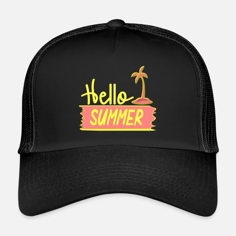 Hello SUMMER with palm tree for summer days - Trucker Cap - black/black