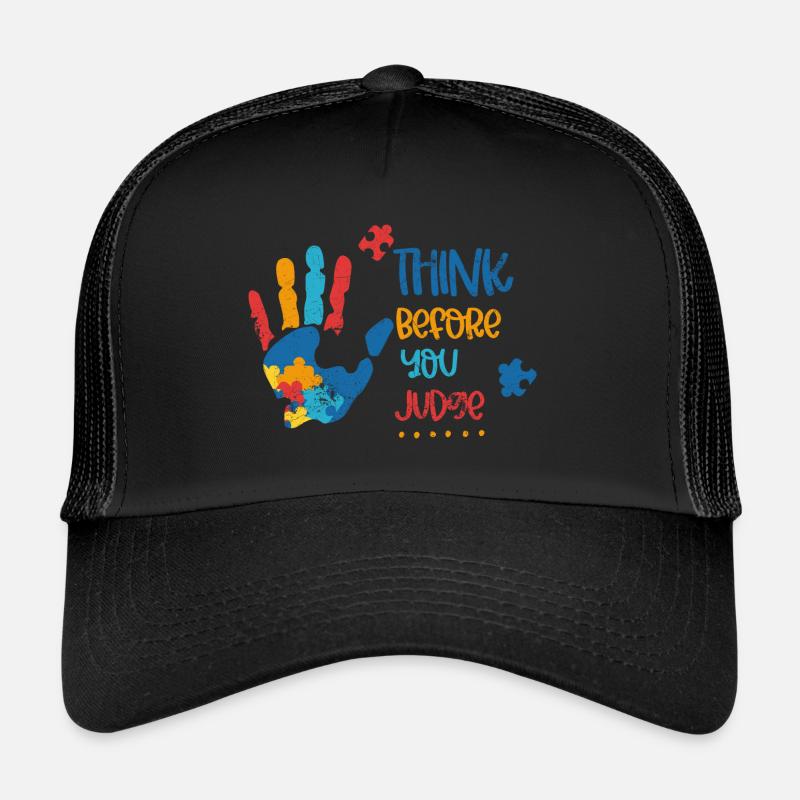 AFTER THINKING BEFORE JUDGING HAND PUZZLE MOTIFS VERDICT Trucker Cap