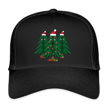 Fröhliche Weihnachtstannen mit Zipfelmützen. - Trucker Cap - Schwarz/Schwarz - Vorne