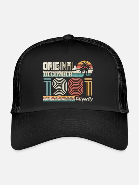 Décembre 1981 anniversaire December 1981 cadeau - Casquette trucker  - noir/noir - Devant