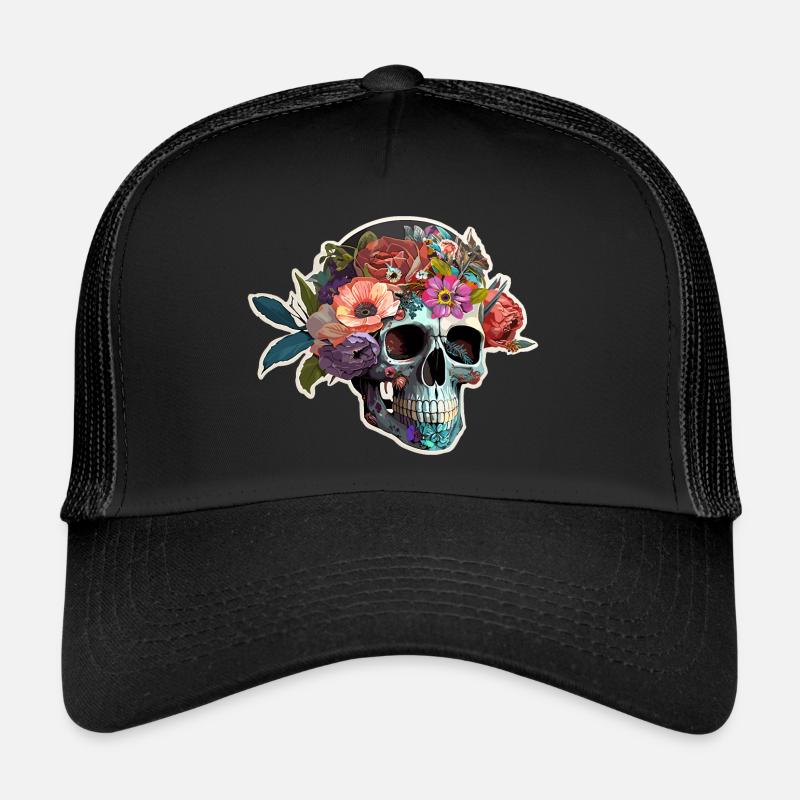 Crâne humain et fleurs 6 Casquette trucker 
