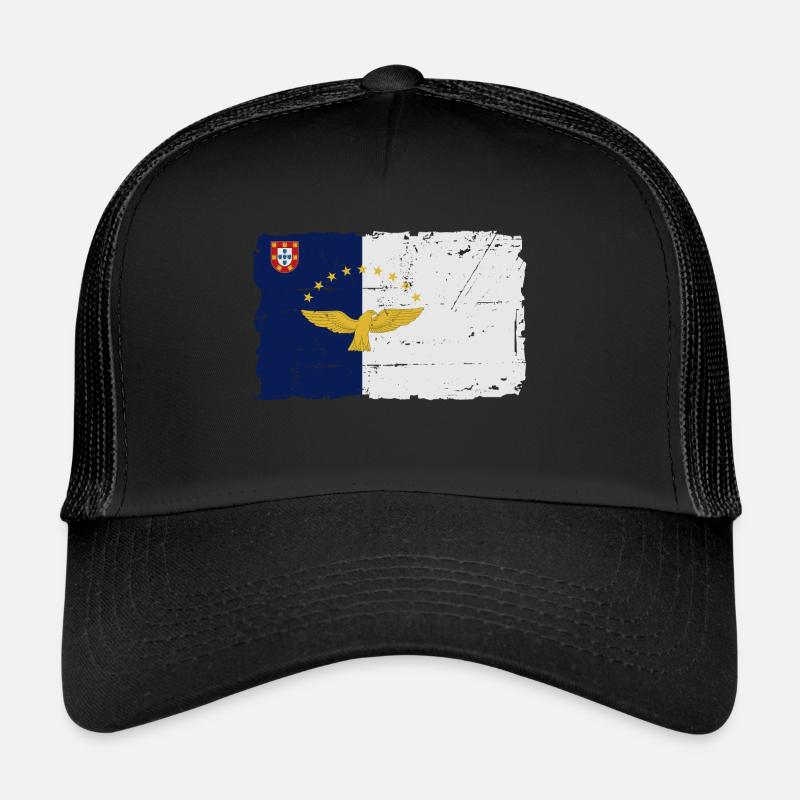 Drapeau des Açores - Drapeau des Açores - look minable - Casquette trucker - noir/noir