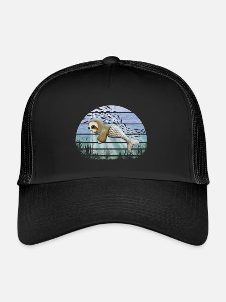 Fantasy Underwater Kawaii Sloth Mermaid - Trucker Cap - black/black - Front