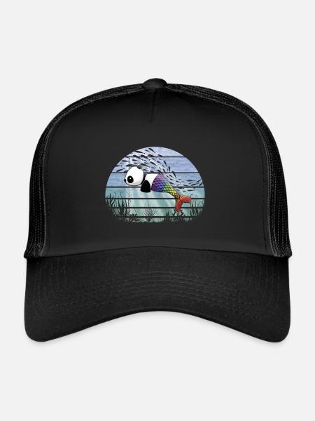 Fantasy Underwater Kawaii Panda Mermaid - Trucker Cap - black/black - Front