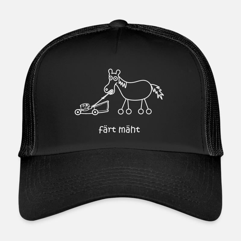 färt mäht, Pferd auf Rädern, Rasenmäher, Garten - Trucker Cap - Schwarz/Schwarz