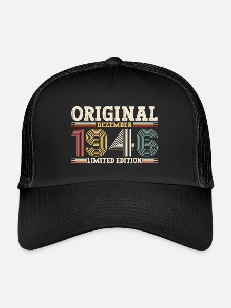 77e anniversaire Original Décembre Né 1946 - Casquette trucker  - noir/noir - Devant