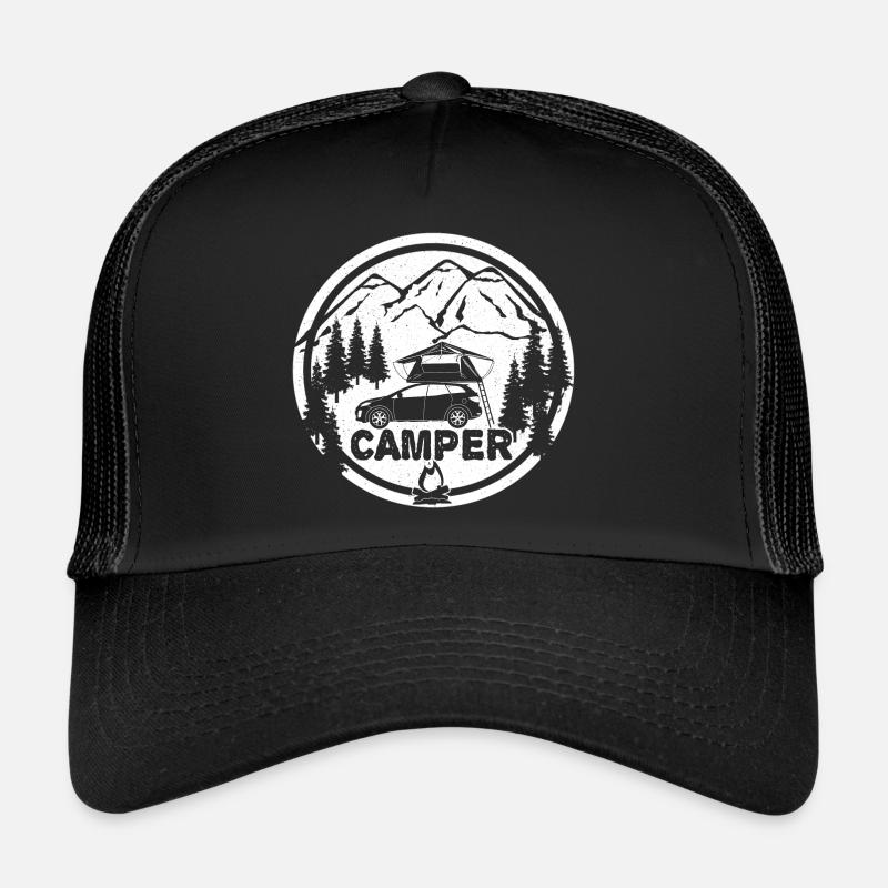 Dachzelt CAMPER - Camping Dachzelten GEschenk - Trucker Cap - Schwarz/Schwarz