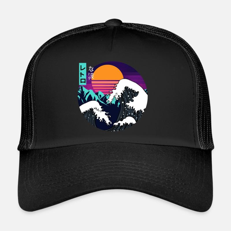 Great Wave Kanagawa Vaporwave Synthwave Aesthetic Trucker Cap