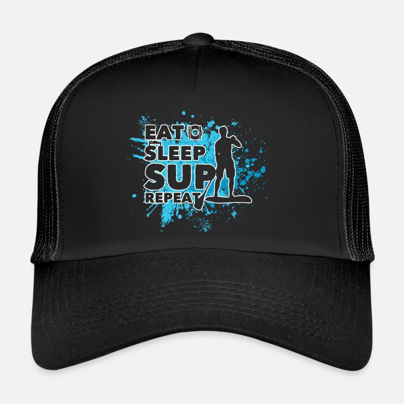 Eat. Sleep. SUP. Repeat Geschenk Stand Up Paddler - Trucker Cap - Schwarz/Schwarz