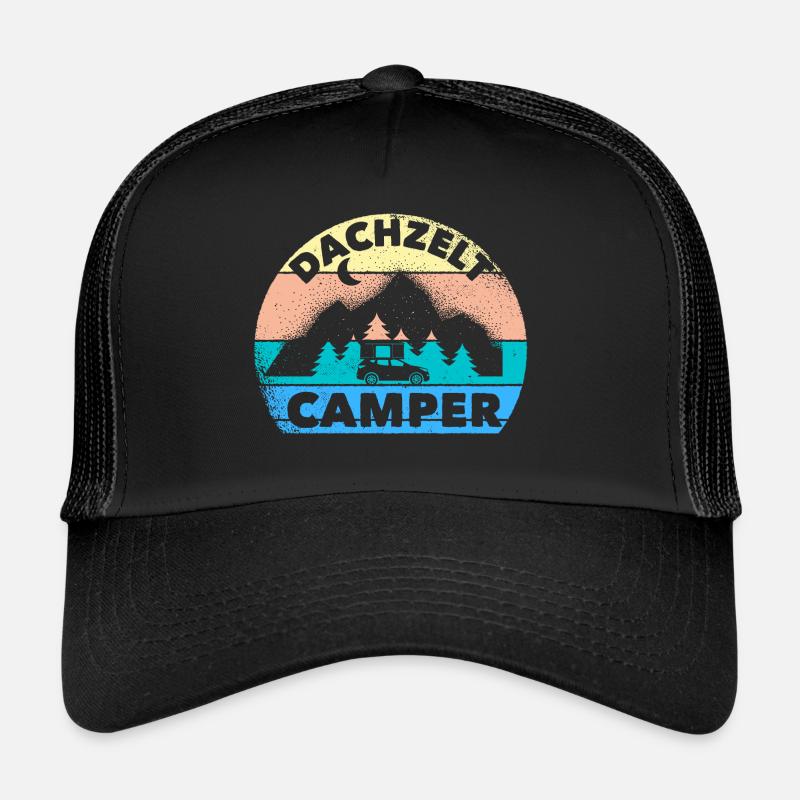 Dachzelt Camper | Hartschalendachzelt Geschenk - Trucker Cap - Schwarz/Schwarz
