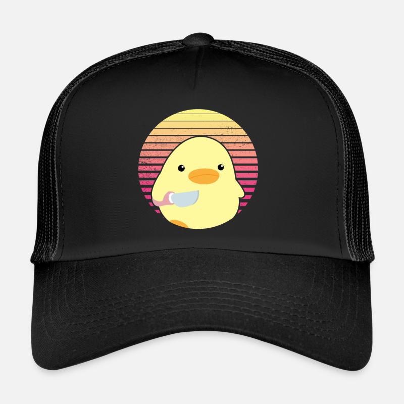 Ente mit Messer Meme Lustiger Spruch Vintage Sonne - Trucker Cap - Schwarz/Schwarz