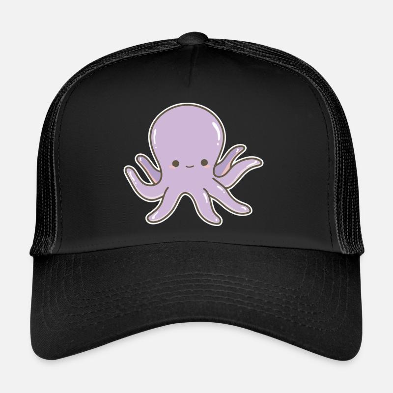 Oktopus Cartoon - Trucker Cap - Schwarz/Schwarz