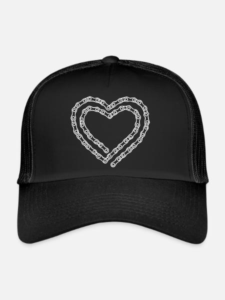 Love to Bike Bicycle Chain Changement de couleur du cœur - Casquette trucker  - noir/noir - Devant