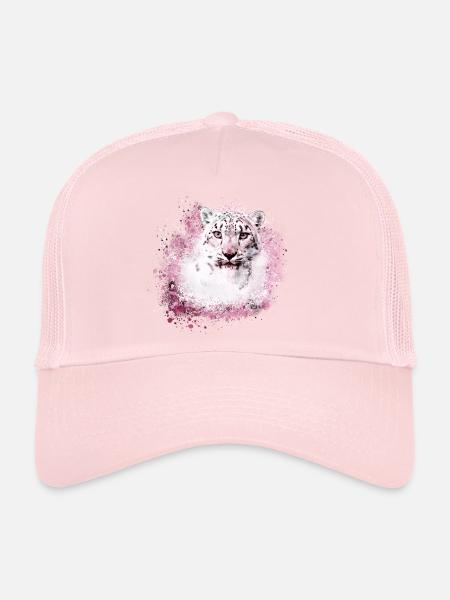 snow leopard,cat,leopard,white,wildcat - Trucker Cap - pale pink - Front